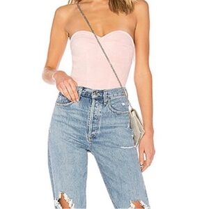 By The Way, Pink Strapless Faux Suede Bodysuit XS